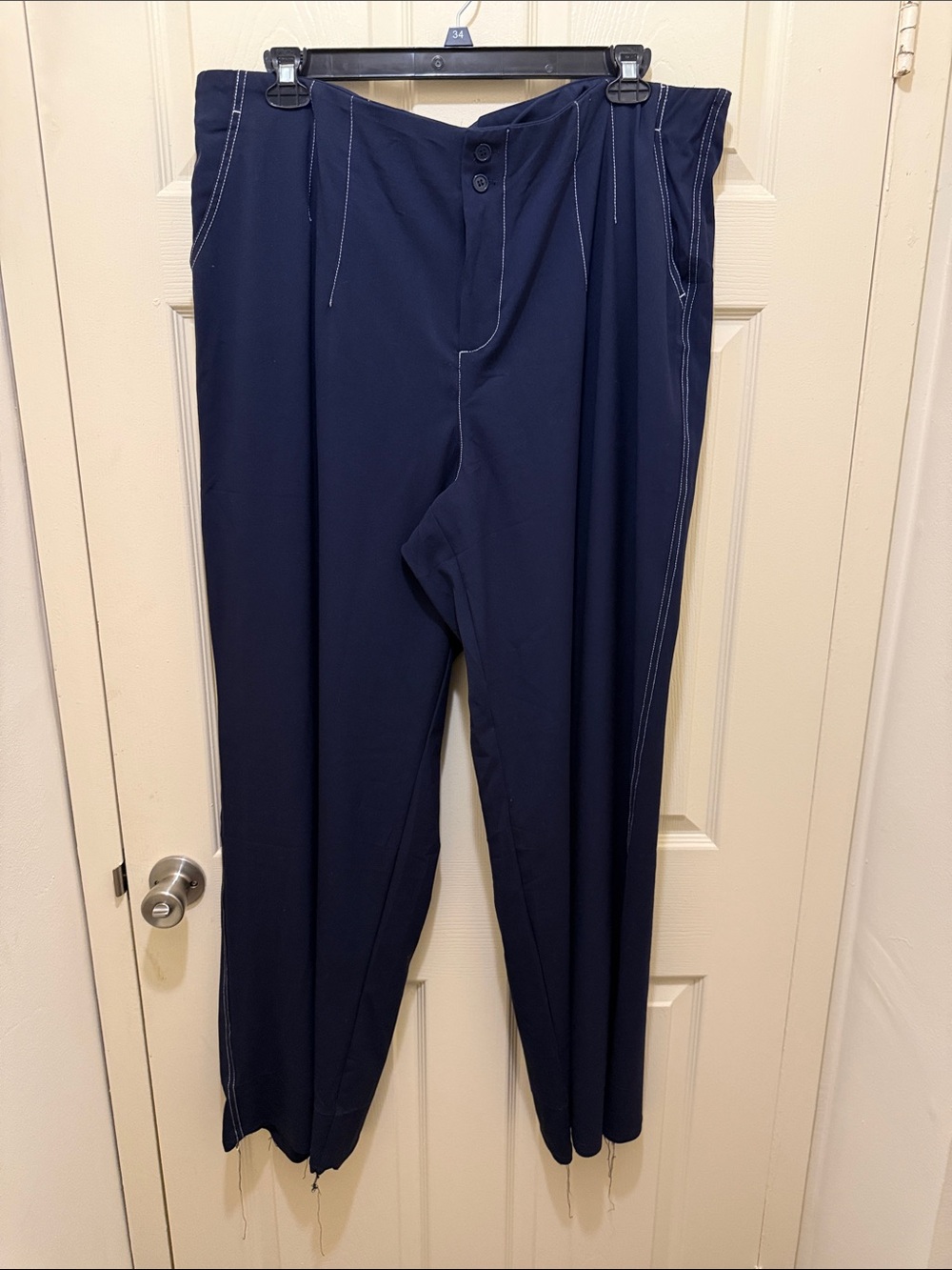 Ashley Stewart Navy Men's Dress Pants with White Contrast Stitching